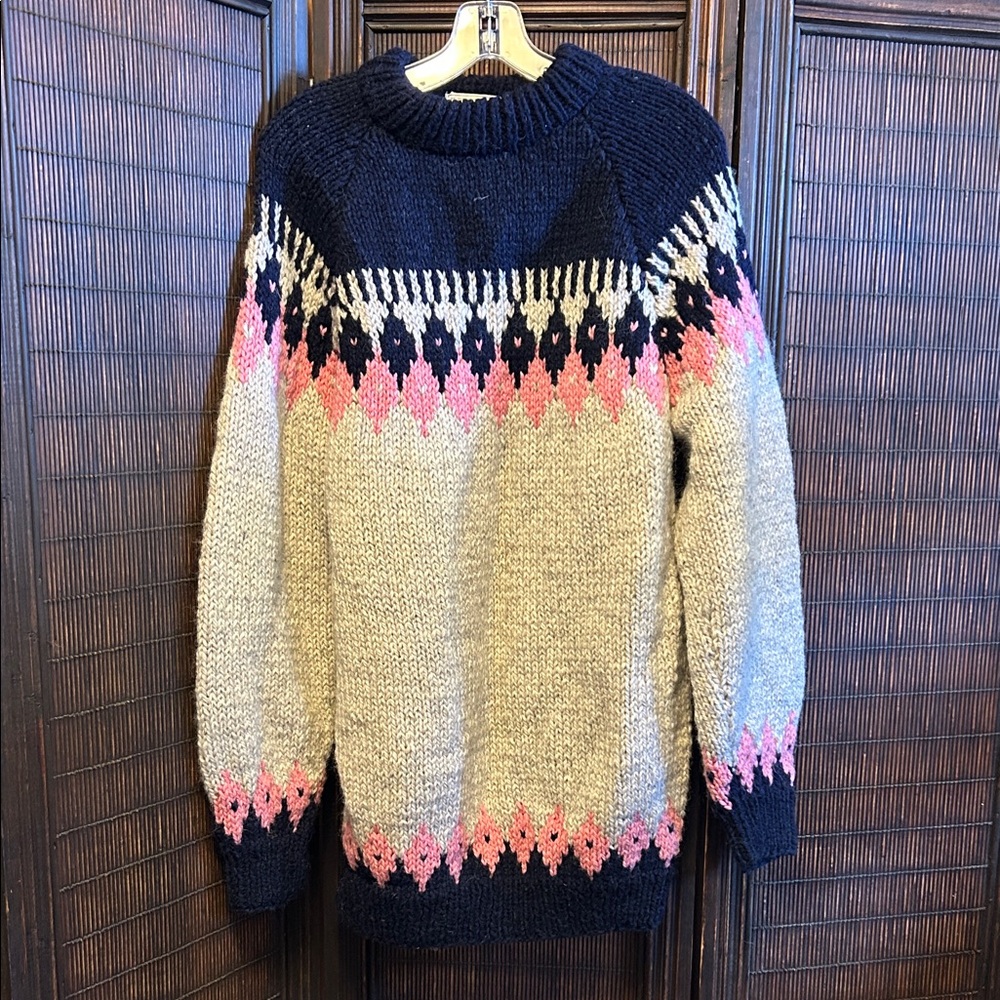 Gray Navy Pink Balogou Wool Handmade Greek Fisherman’s Sweater